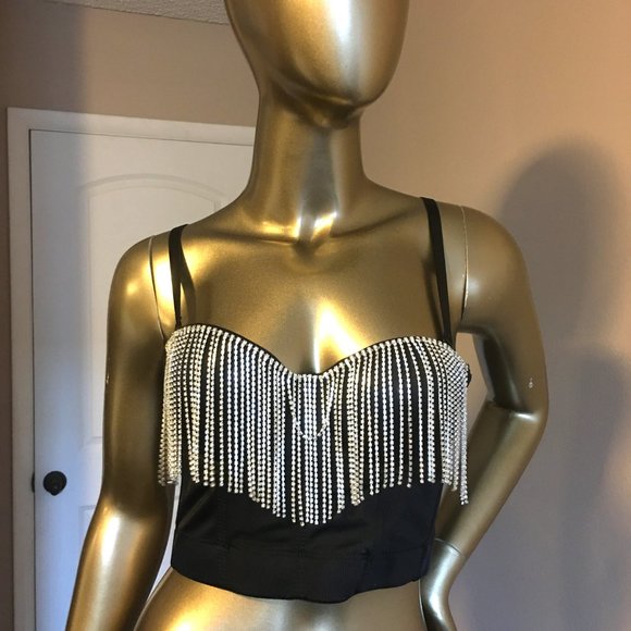 Rhinestone Fringe Cropped Bustier  - Marked size 34B / XS  ｡・:*˚:✧｡  NEW!!! ✧✧✧ - Picture 2 of 10